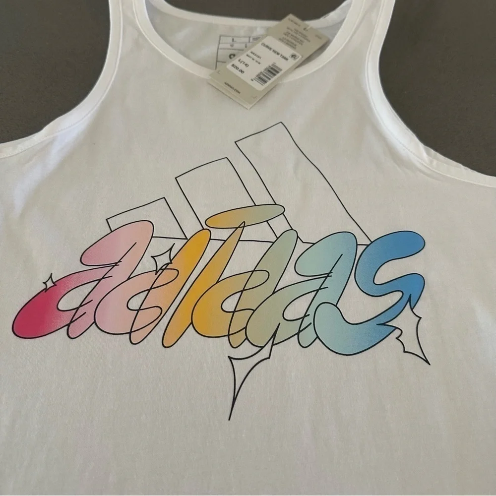 Adidas Big Girls Sleeveless Curved-Hem Cotton Logo Tank Top L